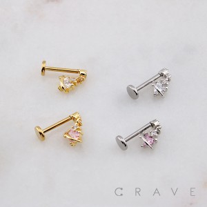 CZ HEART PLANET DANGLE THREADLESS (PUSH IN) 316L SURGICAL STEEL LABRET SET